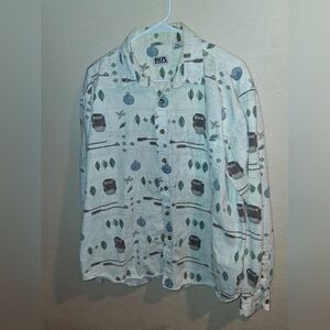 Falls Creek Vintage Hiking 100% Cotton Button Down Compas Camping L